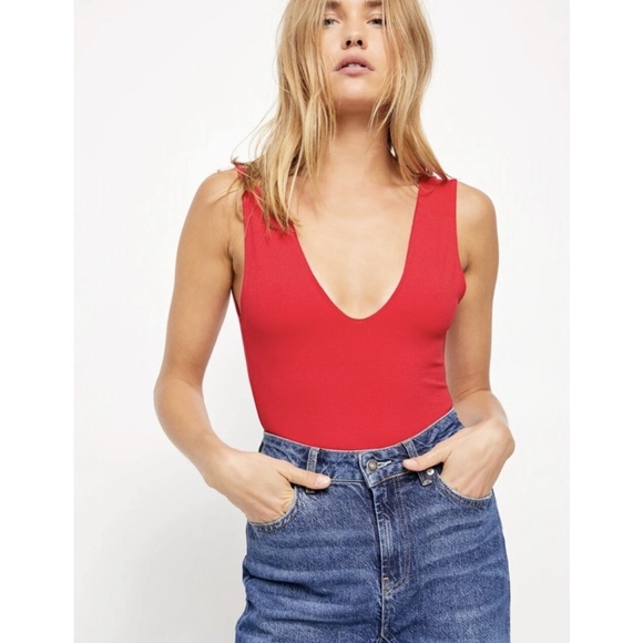Free People Keep It Sleek Red Sleeveless Bodysuit - Picture 3 of 10